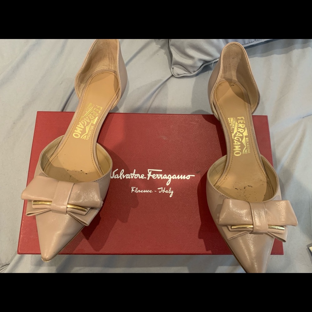 Nude Ferragamo Kitten Heals